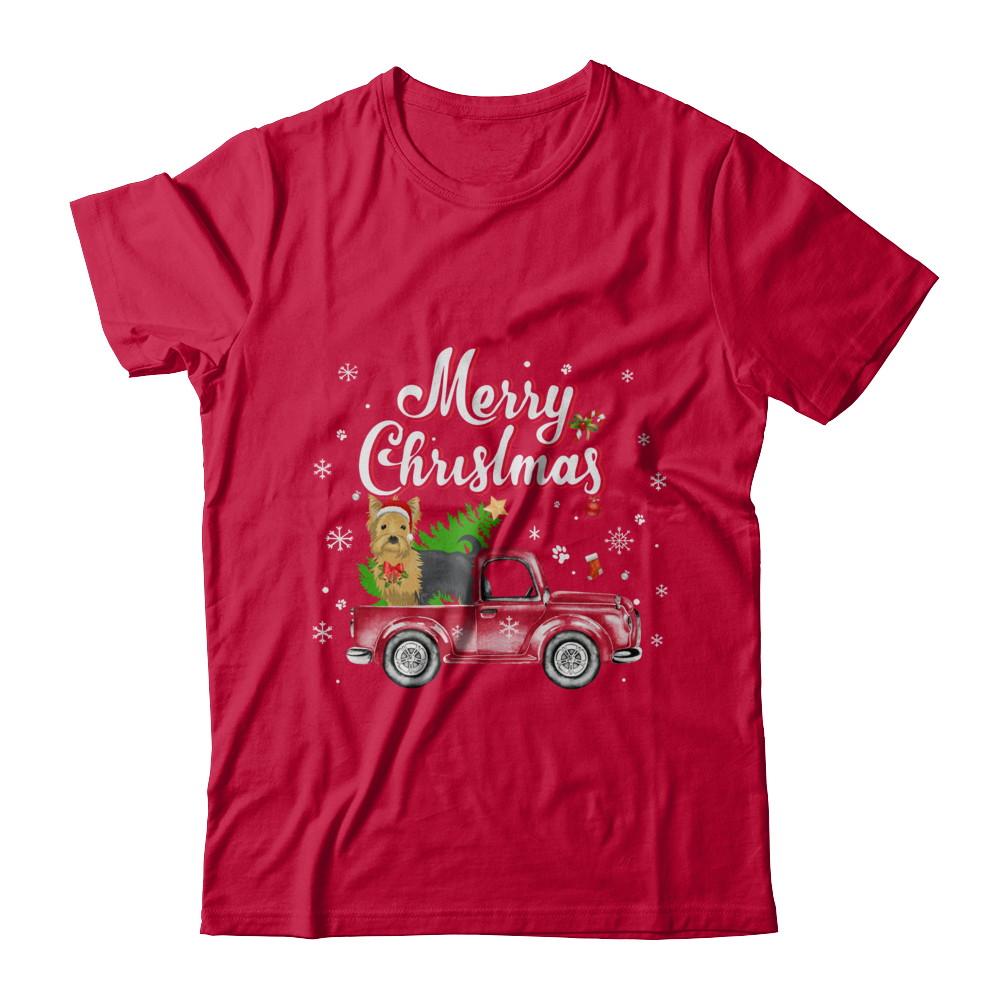 Yorkie Retriever Rides Red Truck Christmas Pajama-T-Shirt & Sweatshirt-Classic T-Shirt-Red