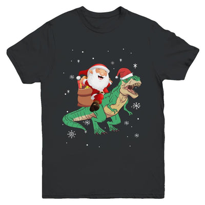 Christmas Santa Kids Dinosaur T-Rex For Boys Kids Youth-Youth Shirt-Youth T-Shirt-Black