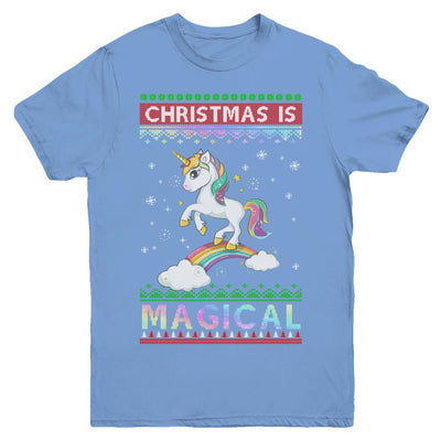 Christmas Is Magical Unicorn Ugly Christmas Sweater Youth-Youth Shirt-Youth T-Shirt-Carolina Blue
