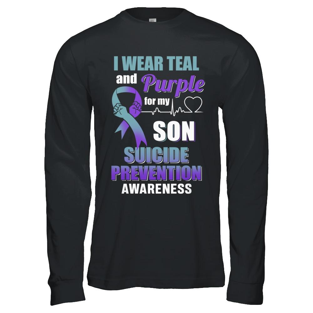 I Wear Teal Purple For My Son Suicide Prevention Awareness-T-Shirt & Hoodie-Long Sleeve T-Shirt-Black