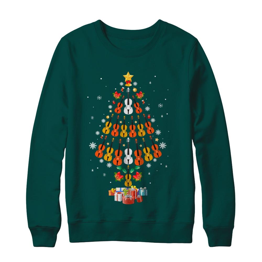 Music Violin Christmas Tree Merry Xmas Gift-T-Shirt & Sweatshirt-Crewneck Sweatshirt-Deep Forest