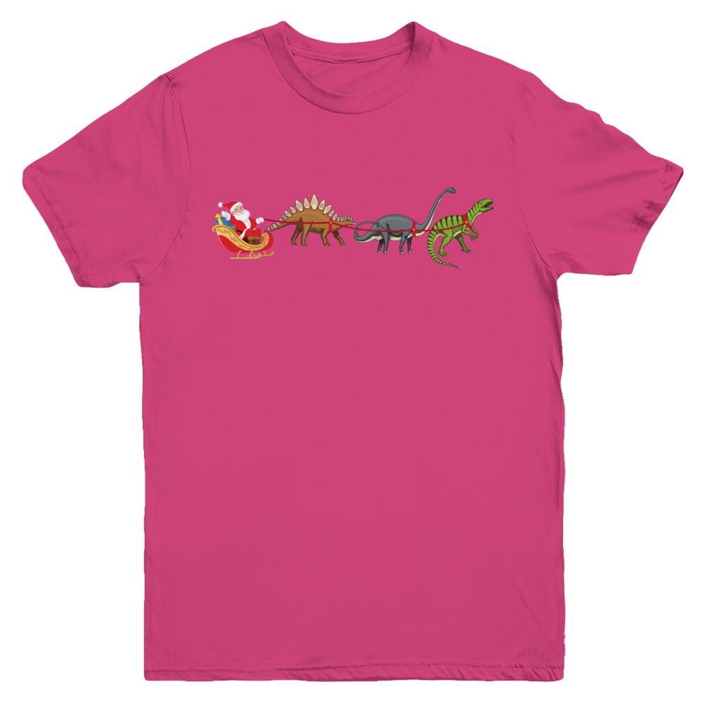 Xmas Cool Santa Sleigh Dinosaur Christmas Gift Youth-Youth Shirt-Youth T-Shirt-Heliconia