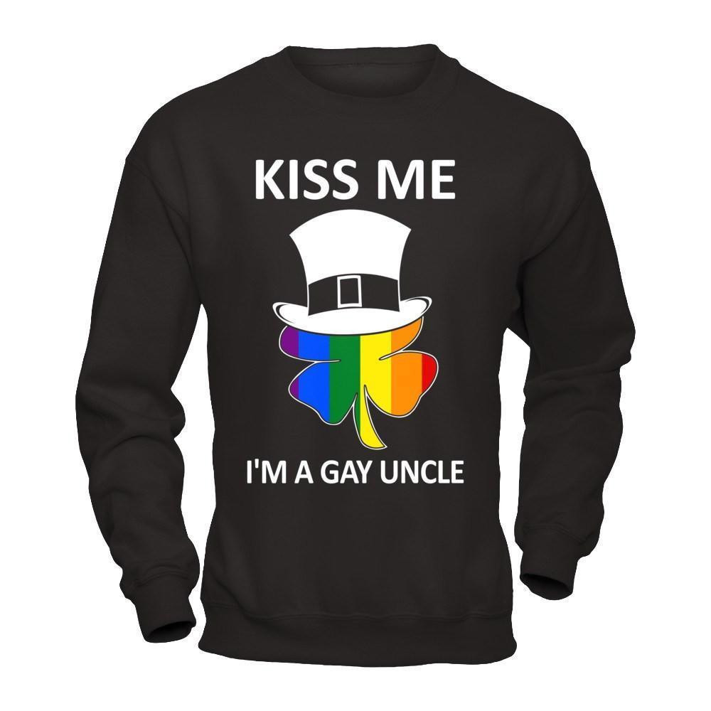 Kiss Me I'm A Gay Uncle Lgbt St Patrick's Day-T-Shirt & Hoodie-Crewneck Sweatshirt-Black