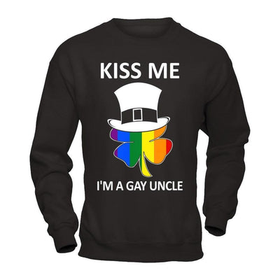 Kiss Me I'm A Gay Uncle Lgbt St Patrick's Day-T-Shirt & Hoodie-Crewneck Sweatshirt-Black