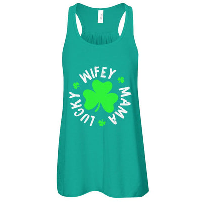 Wifey Mama Lucky St Patricks Day-T-Shirt & Tank Top-Women's Flowy Racerback Tank-Kelly