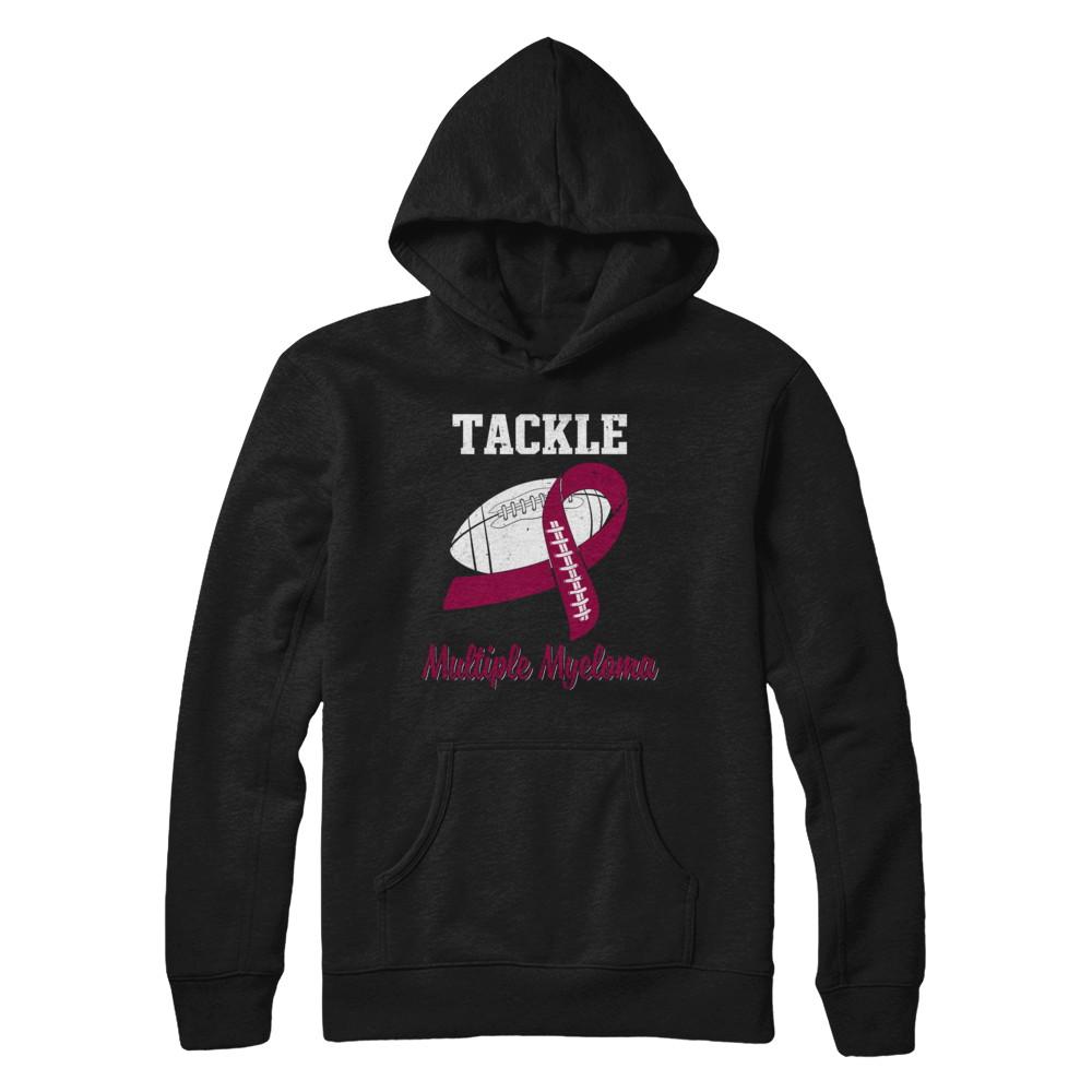 Football Survivor Tackle Burgundy Multiple Myeloma Awareness-T-Shirt & Hoodie-Pullover Hoodie-Black