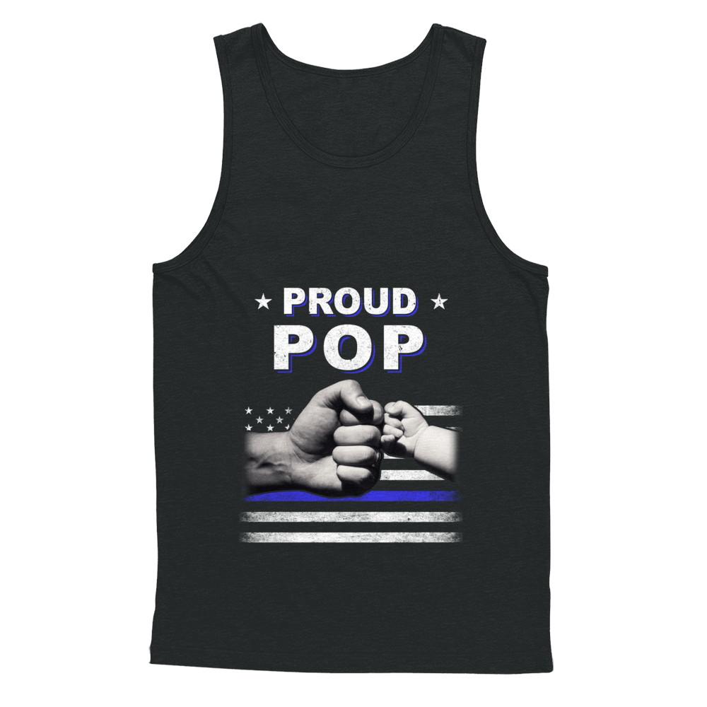 Proud Pop Police Thin Blue Line Flag Fathers Day-T-Shirt & Hoodie-Unisex Tank-Black