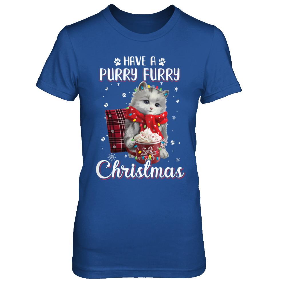 Have A Purry Furry Christmas Funny Holiday Xmas Cat-T-Shirt & Sweatshirt-Women's T-Shirt-Royal