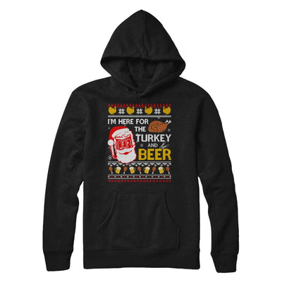 I Am Here For Turkey And Beer Ugly Sweater Thanksgiving-T-Shirt & Sweatshirt-Pullover Hoodie-Black