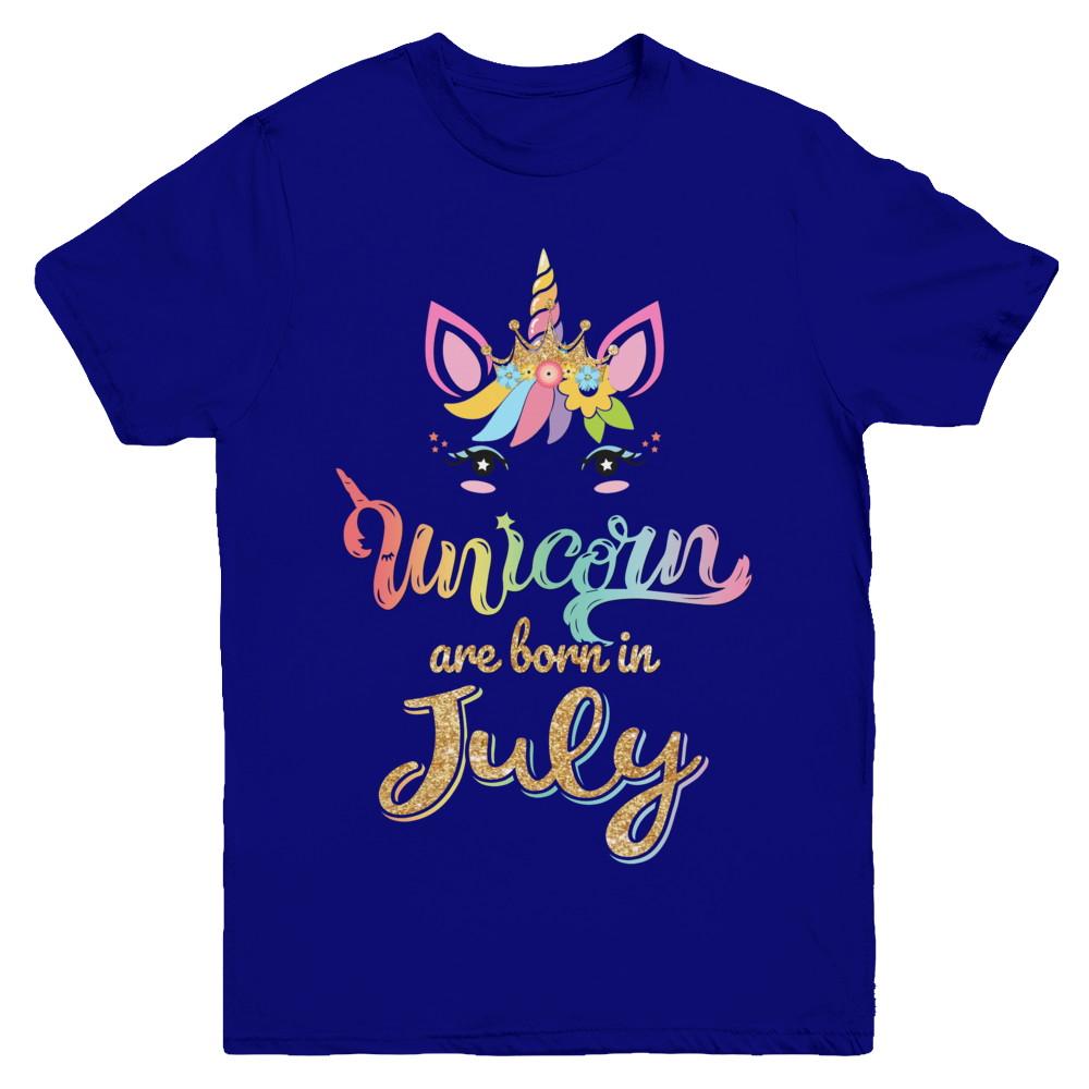 Cute Unicorns Are Born In July Birthday Gift Youth-Youth Shirt-Youth T-Shirt-Navy