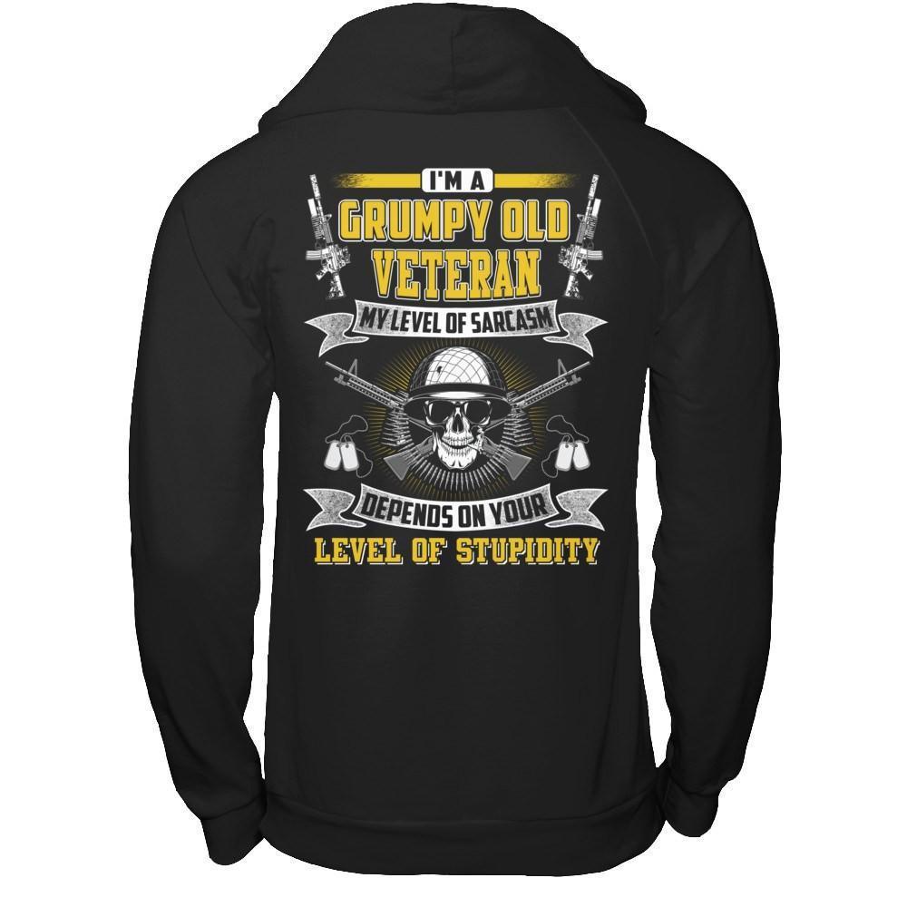 I'm A Grumpy Old Veteran My Level Of Sarcasm-T-Shirt & Hoodie-Pullover Hoodie-Black