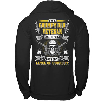 I'm A Grumpy Old Veteran My Level Of Sarcasm-T-Shirt & Hoodie-Pullover Hoodie-Black