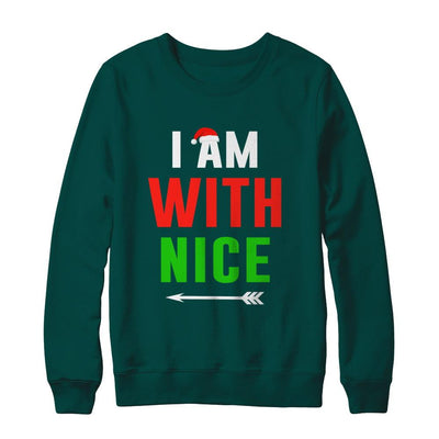 I'm With Nice Matching Christmas Couple Pajamas-T-Shirt & Sweatshirt-Crewneck Sweatshirt-Deep Forest