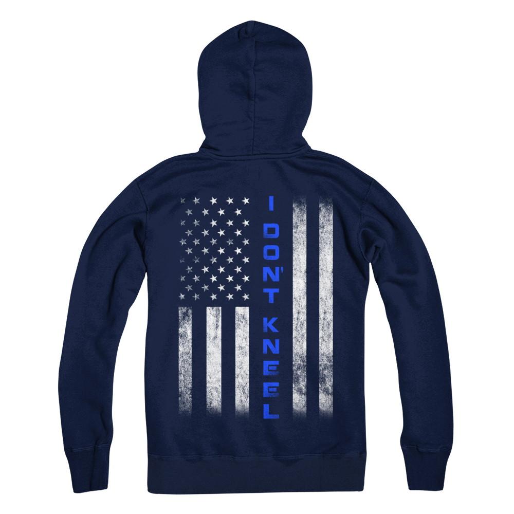 I Don't Kneel Thin Blue Line Flag Patriotic Police-T-Shirt & Hoodie-Pullover Hoodie-Navy