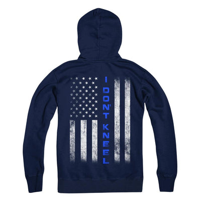 I Don't Kneel Thin Blue Line Flag Patriotic Police-T-Shirt & Hoodie-Pullover Hoodie-Navy