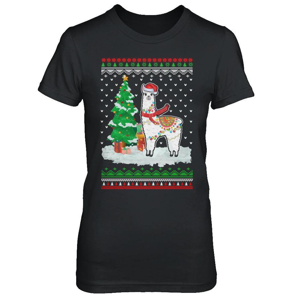 Xmas Alpaca Llama Santa Hat Ugly Christmas Sweater-T-Shirt & Sweatshirt-Women's T-Shirt-Black