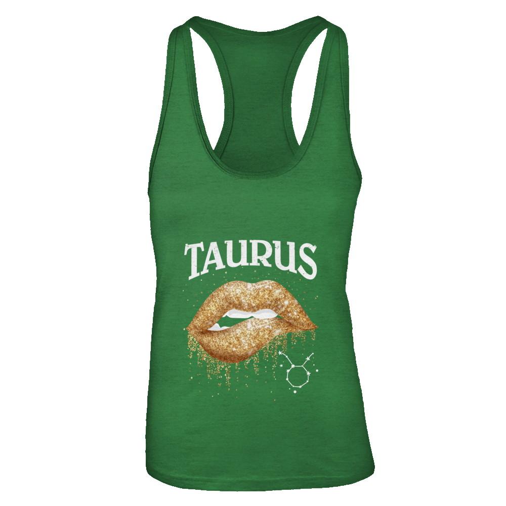 Taurus Zodiac April May Birthday Gift Golden Lipstick-T-Shirt & Tank Top-Women's Ideal Racerback Tank-Kelly Green