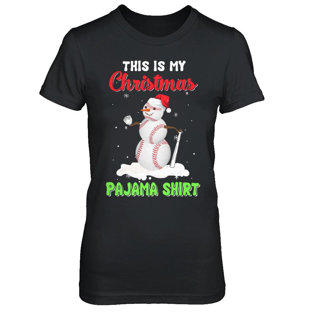 This Is My Christmas Pajama Xmas Snowman Baseball-T-Shirt & Sweatshirt-Women's T-Shirt-Black