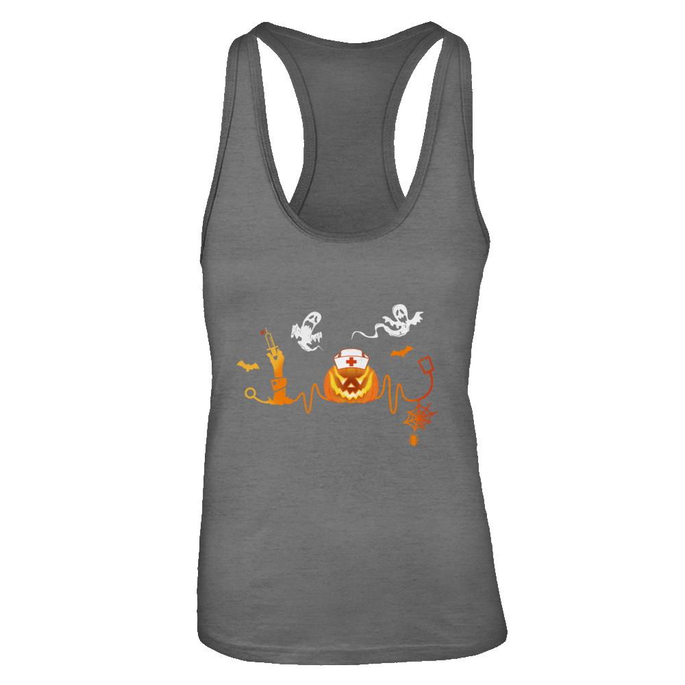 Funny Nurse Nursing Stethoscope Pumpkin Halloween-T-Shirt & Tank Top-Women's Ideal Racerback Tank-Dark Grey
