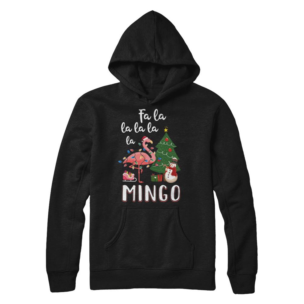 Cute Pink Flamingo Santa Hat Merry Christmas-T-Shirt & Hoodie-Pullover Hoodie-Black