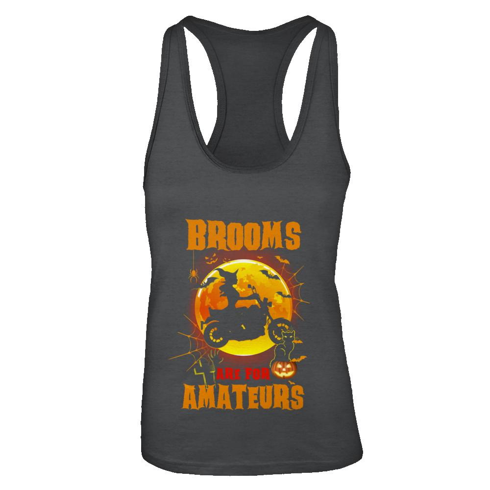 Brooms Are For Amateurs Funny Halloween Biker-T-Shirt & Tank Top-Women's Ideal Racerback Tank-Black