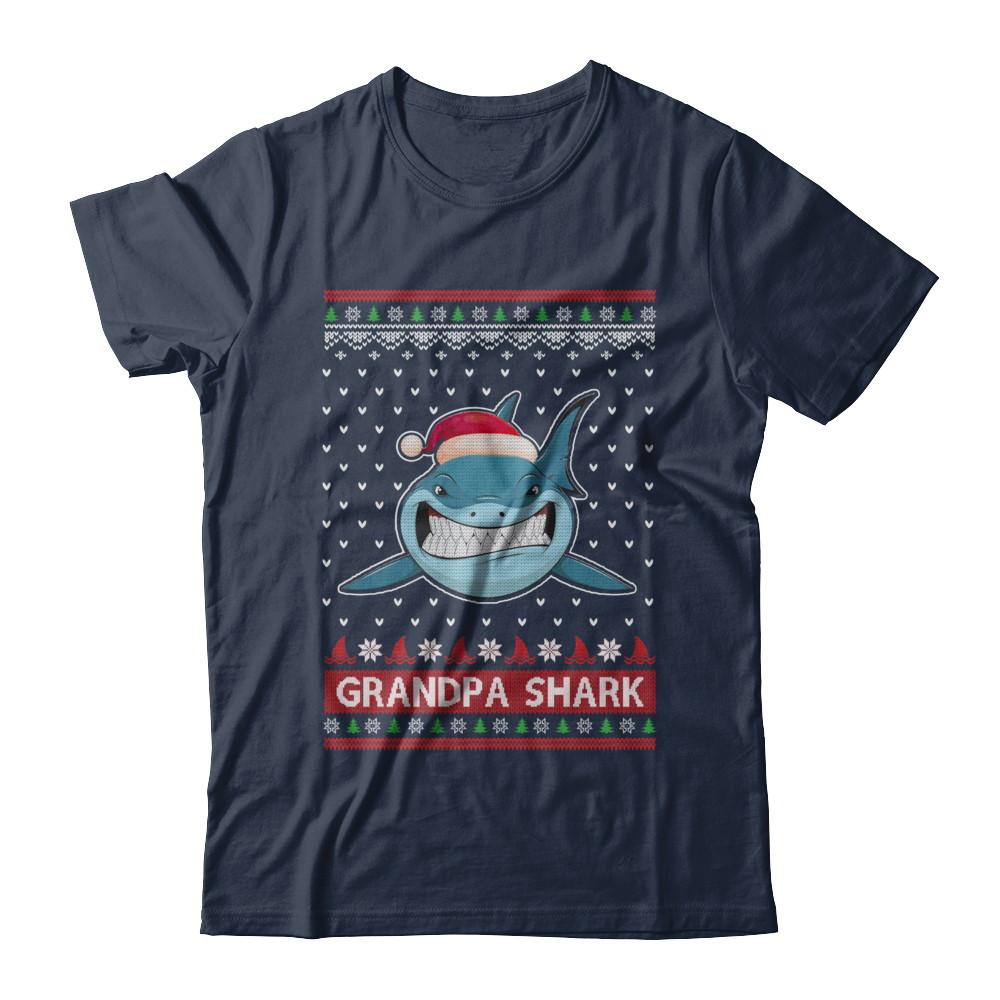 Santa Hat Grandpa Shark Ugly Christmas Sweater-T-Shirt & Sweatshirt-Classic T-Shirt-Navy