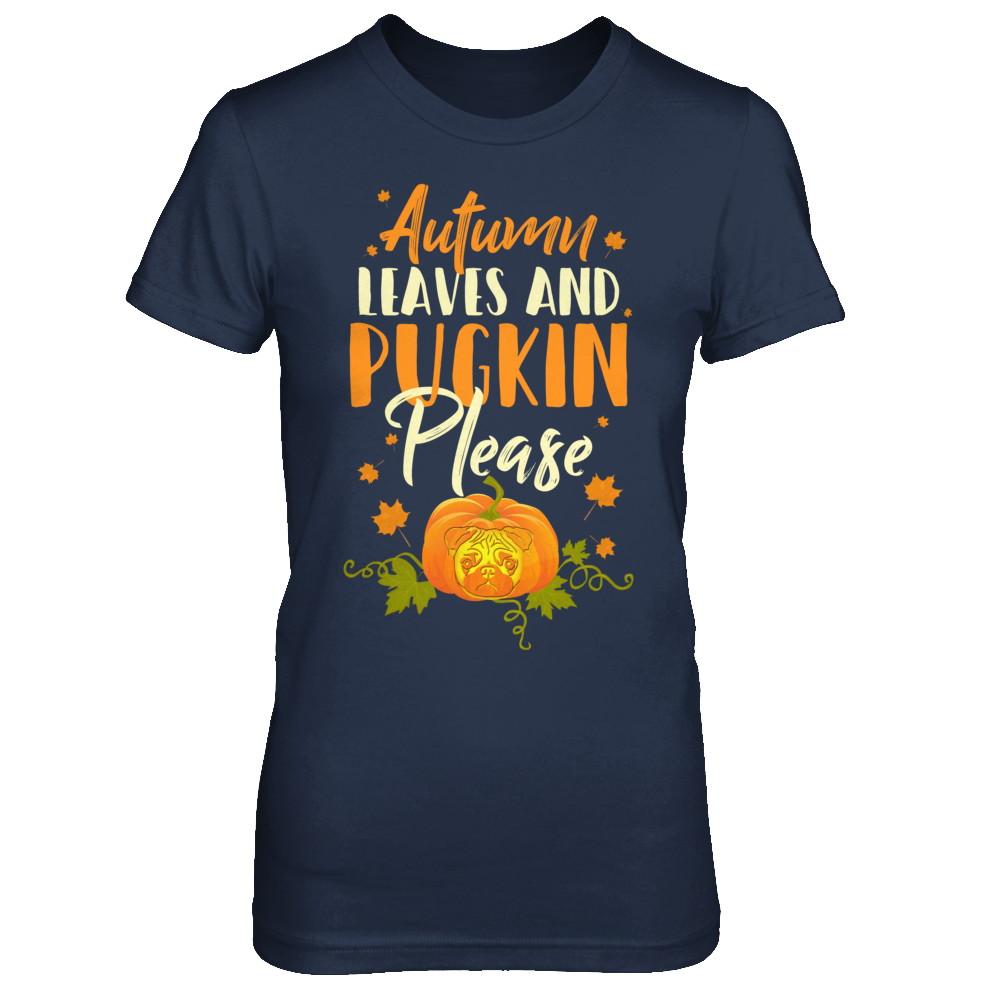 Halloween Costumes Autumn Leaves Pugkin Pug Pumpkin-T-Shirt & Hoodie-Women's T-Shirt-Navy