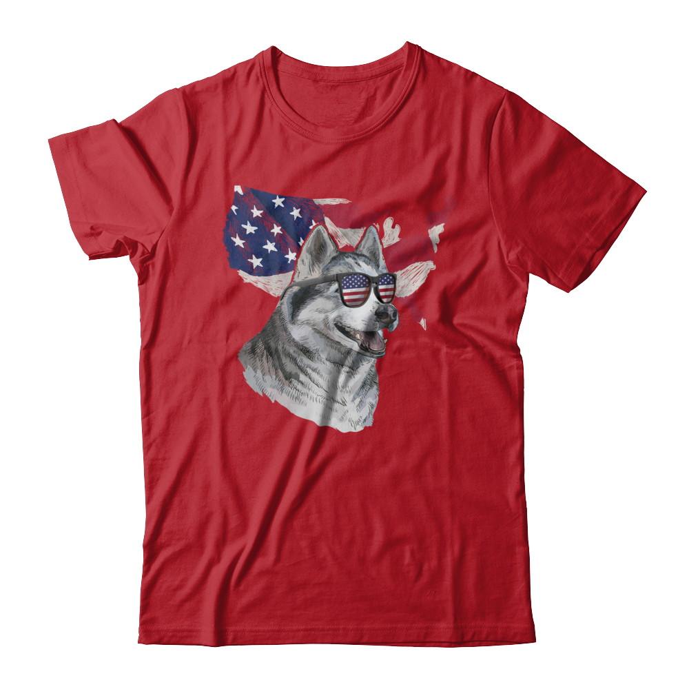 Funny Patriot Husky Dog 4Th Of July American Flag-T-Shirt & Hoodie-Classic T-Shirt-Red