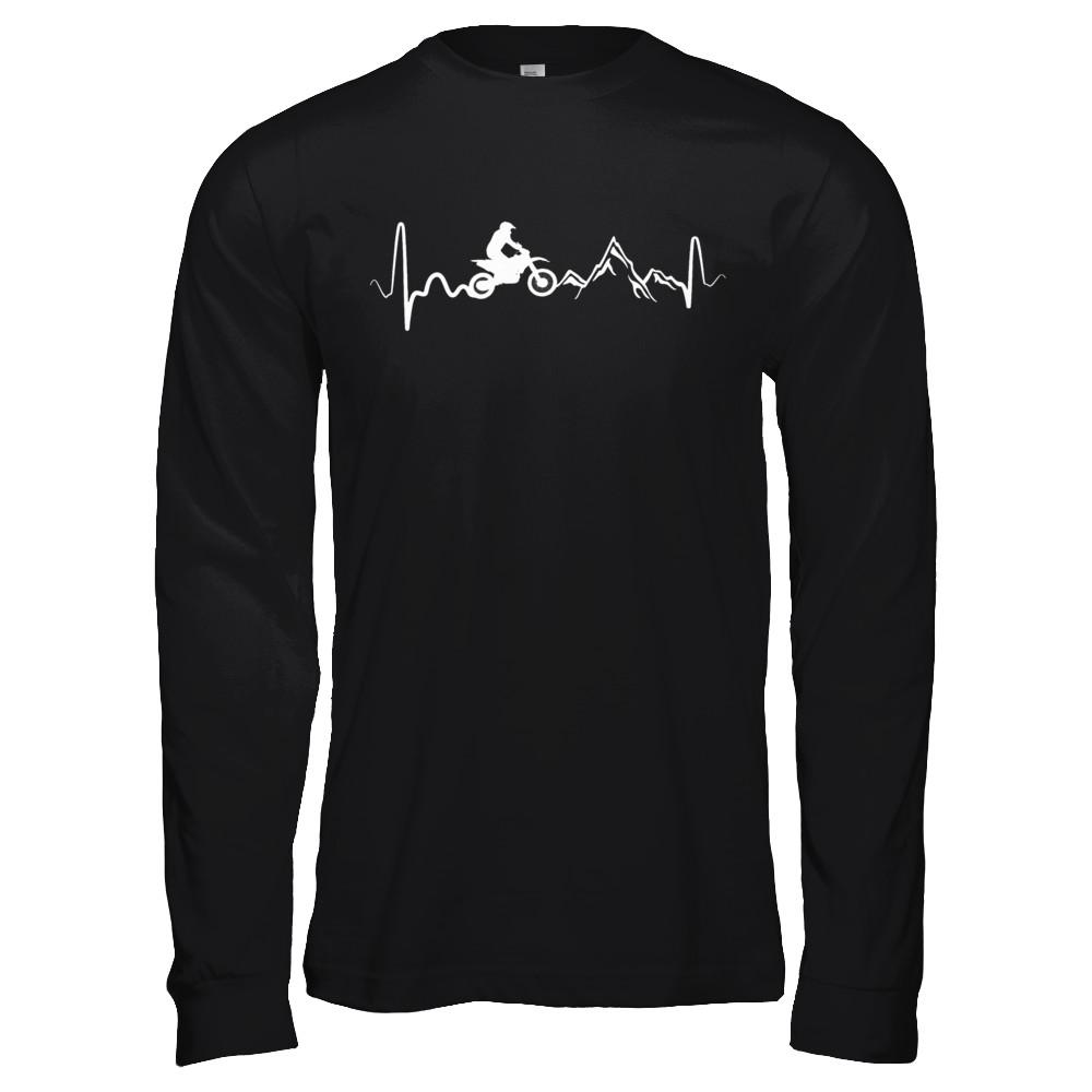 Mountain Dirt Bike Motocross Heartbeat-T-Shirt & Hoodie-Long Sleeve T-Shirt-Black