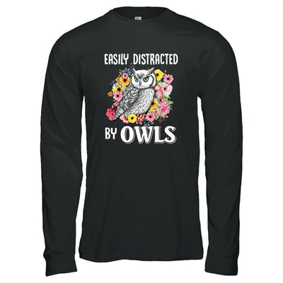 Easily Distracted By Owls-T-Shirt & Tank Top-Long Sleeve T-Shirt-Black
