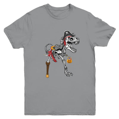 Dinosaurs T-Rex Skeleton Pirate Halloween Saurus For Kids Youth-Youth Shirt-Youth T-Shirt-Sport Grey
