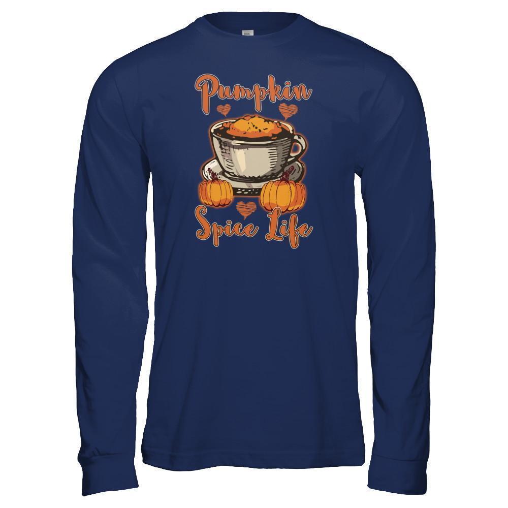 Pumpkin Spice Life Coffee Autumn Life Season-T-Shirt & Tank Top-Long Sleeve T-Shirt-Navy