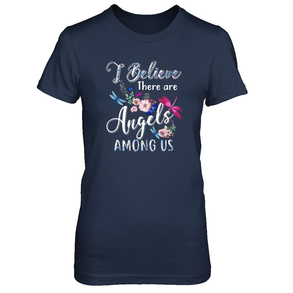 I Believe There Are Angels Among Us Dragonfly-T-Shirt & Tank Top-Women's T-Shirt-Navy
