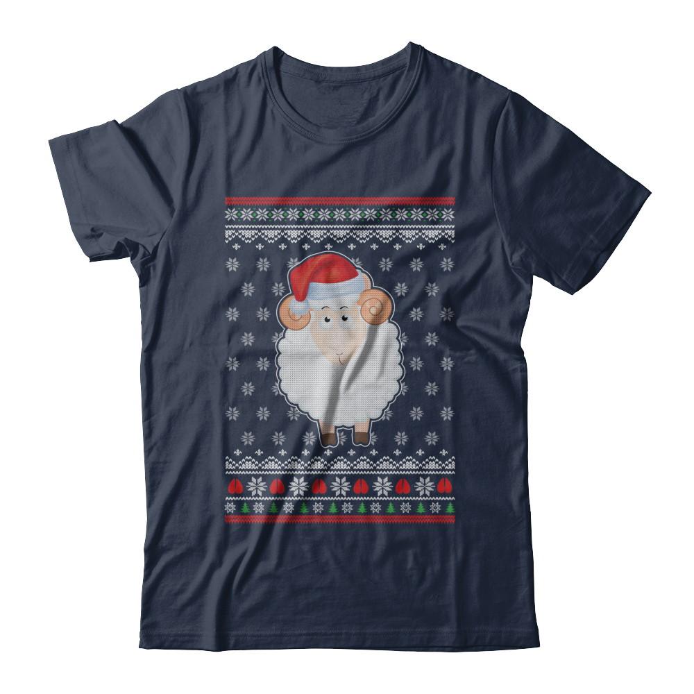 Pajamas Lamb Sheep Santa Hat Ugly Christmas Sweater-T-Shirt & Sweatshirt-Classic T-Shirt-Navy