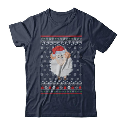Pajamas Lamb Sheep Santa Hat Ugly Christmas Sweater-T-Shirt & Sweatshirt-Classic T-Shirt-Navy