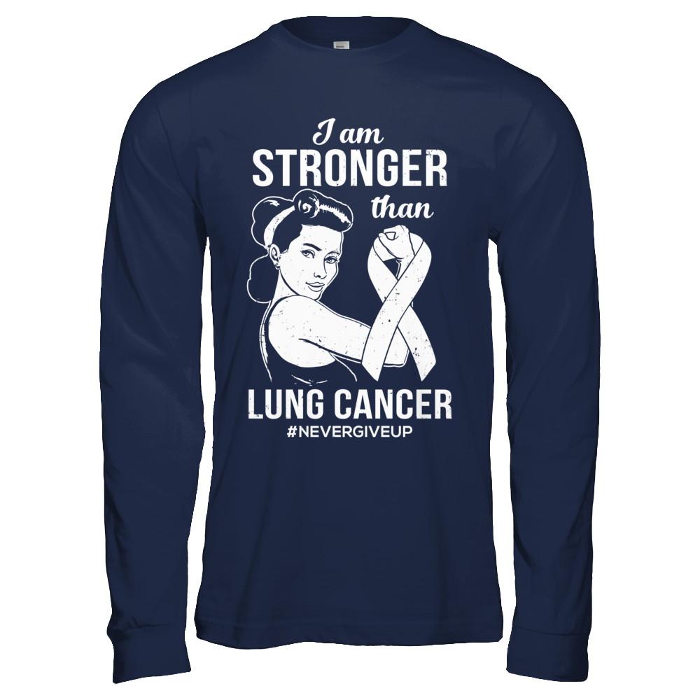 I Am Stronger Than Lung Cancer Awareness Support-T-Shirt & Hoodie-Long Sleeve T-Shirt-Navy