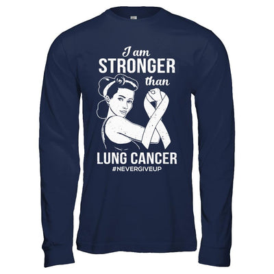 I Am Stronger Than Lung Cancer Awareness Support-T-Shirt & Hoodie-Long Sleeve T-Shirt-Navy