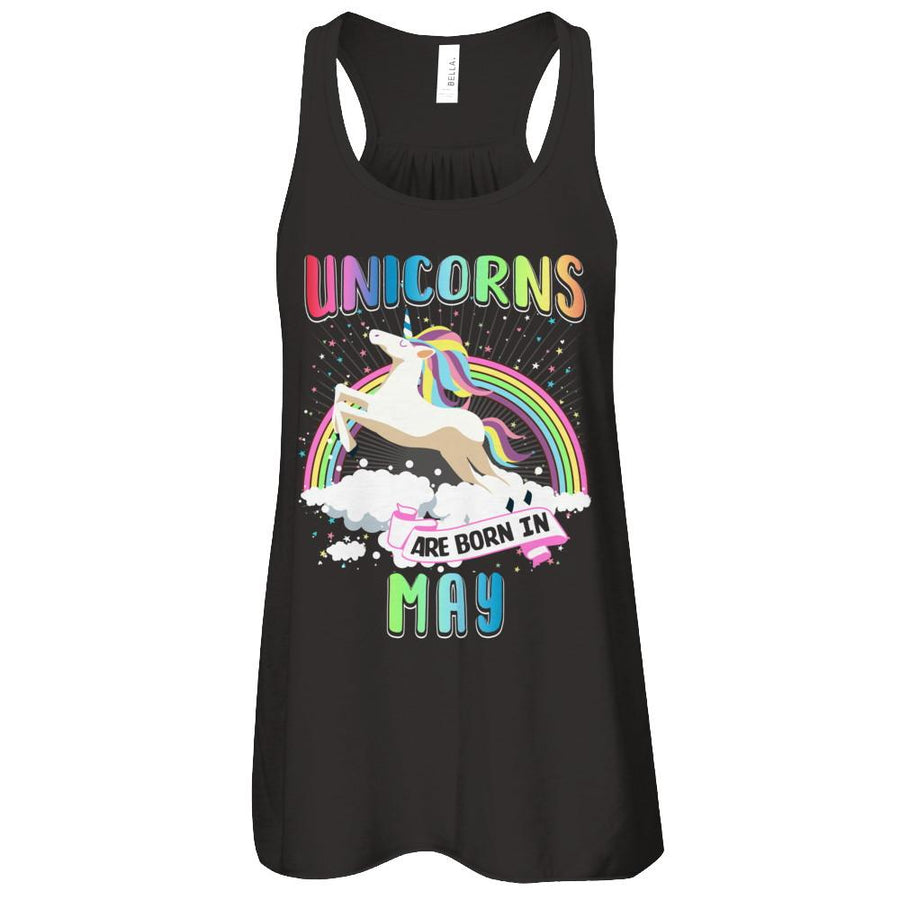 Unicorns Are Born In May Colorful Fun Birthday-T-Shirt & Tank Top-Women's Flowy Racerback Tank-Black