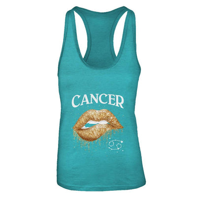 Cancer Zodiac June July Birthday Gift Golden Lipstick-T-Shirt & Tank Top-Women's Ideal Racerback Tank-Tahiti Blue