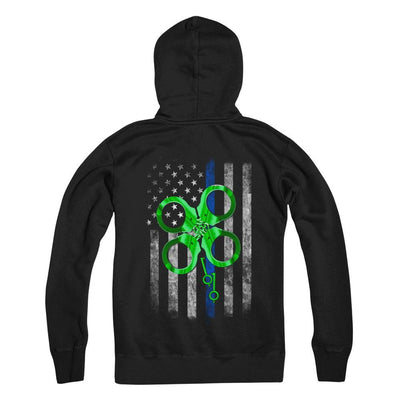 Thin Blue Line Happy St Patrick's Day Clover Police-T-Shirt & Hoodie-Pullover Hoodie-Black