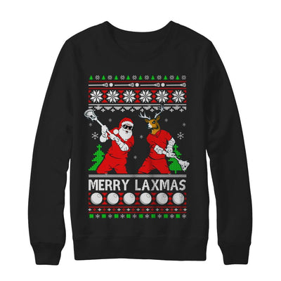 Lacrosse Santa Reindeer Merry Laxmas Ugly Christmas Sweater-T-Shirt & Sweatshirt-Crewneck Sweatshirt-Black