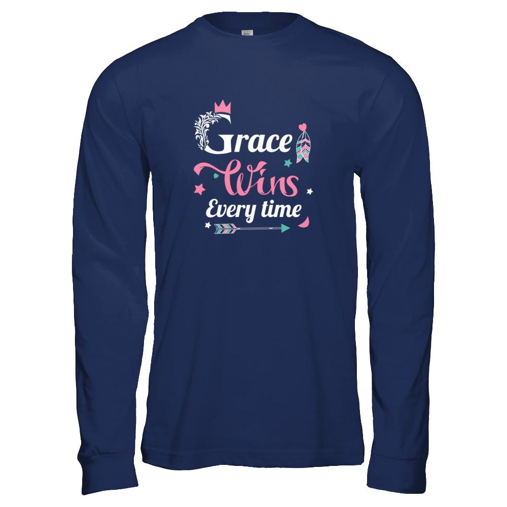 Grace Wins Every Time-T-Shirt & Tank Top-Long Sleeve T-Shirt-Navy