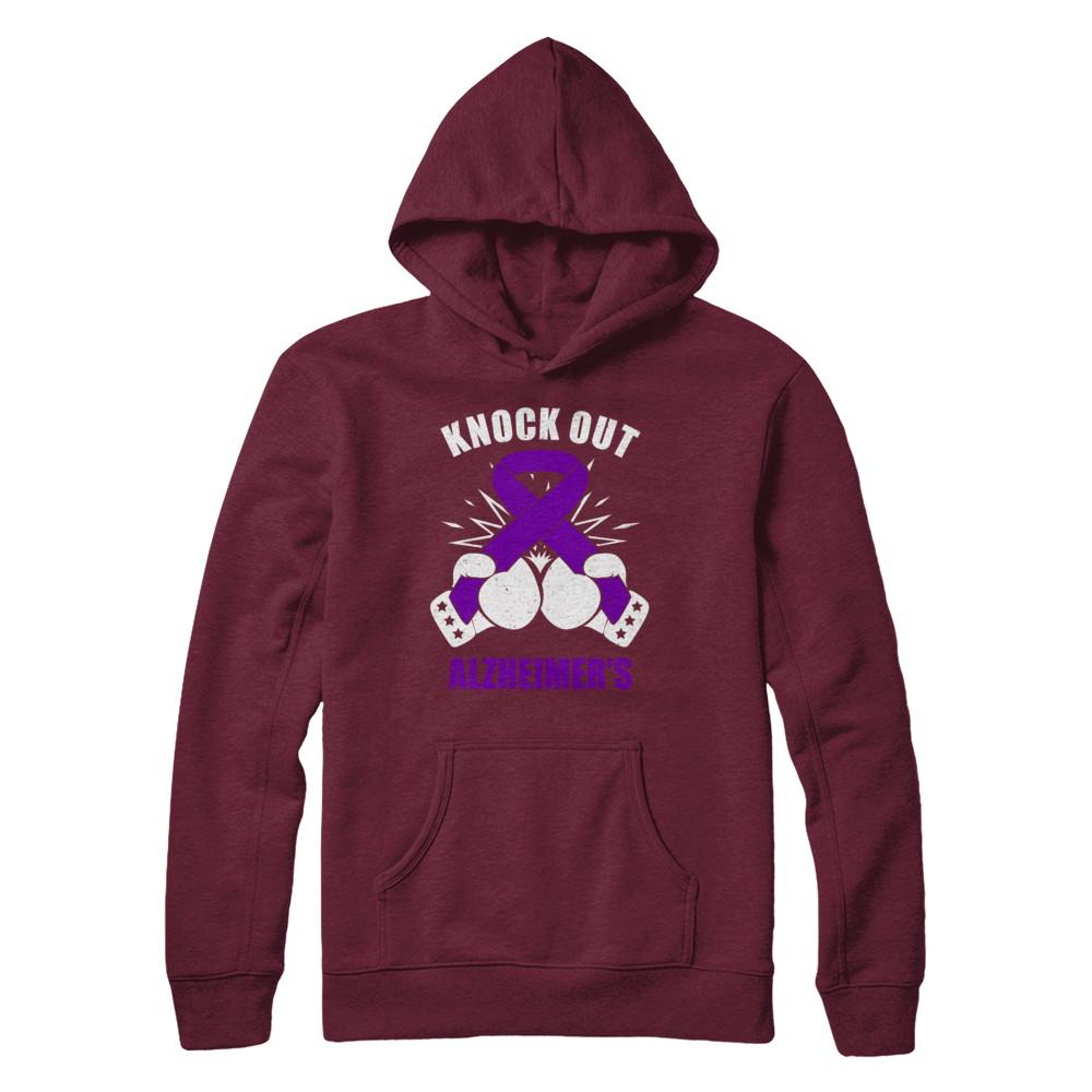 Boxing Knock Out Alzheimer's Awareness Support-T-Shirt & Hoodie-Pullover Hoodie-Maroon