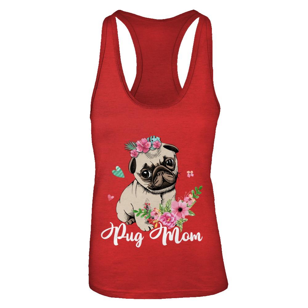 Pug Mom Funny Dog Mom Gift Idea-T-Shirt & Tank Top-Women's Ideal Racerback Tank-Red