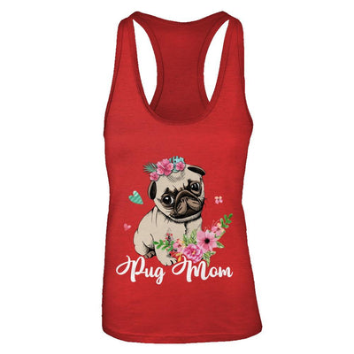 Pug Mom Funny Dog Mom Gift Idea-T-Shirt & Tank Top-Women's Ideal Racerback Tank-Red