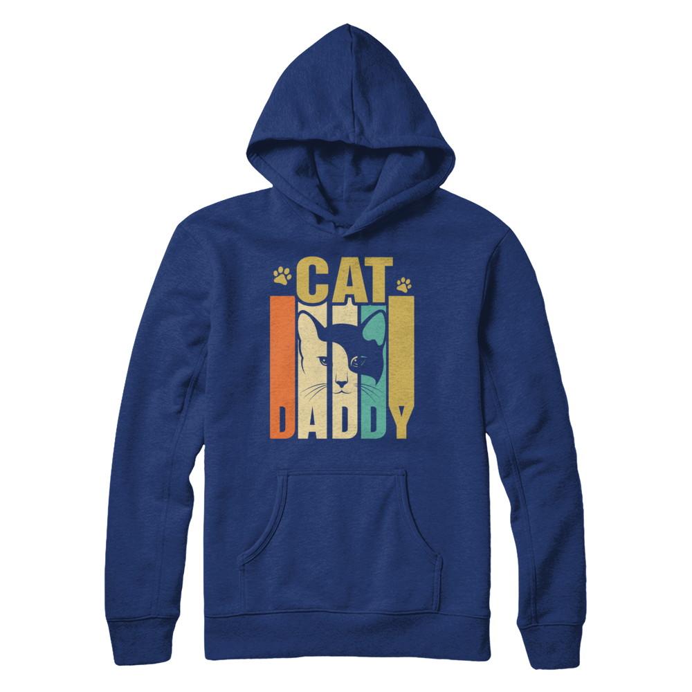 Retro Vintage Daddy Cat Father's Day Gift-T-Shirt & Hoodie-Pullover Hoodie-Deep Royal