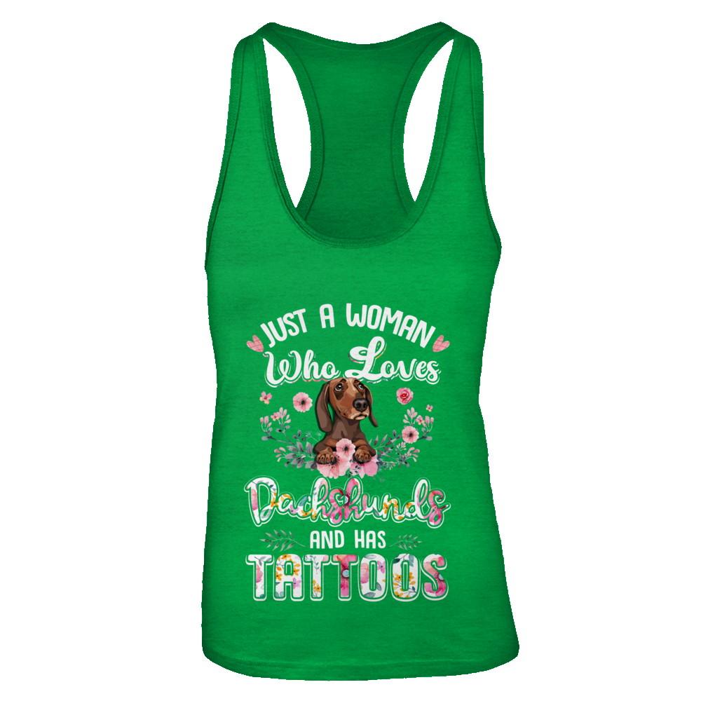 Just A Woman Who Loves Dachshund And Has Tattoos-T-Shirt & Tank Top-Women's Ideal Racerback Tank-Kelly Green