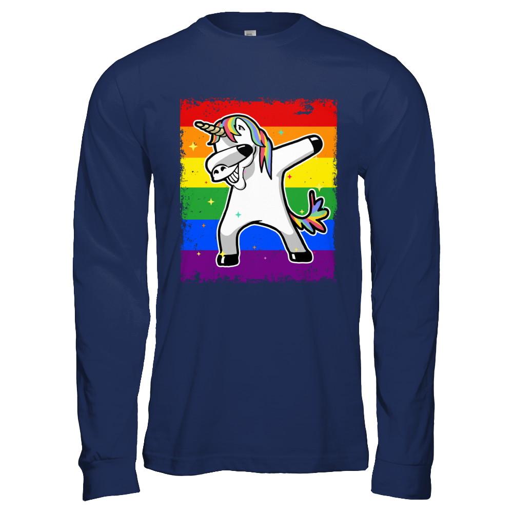 Dabbing Unicorn Lgbt Gay Pride Flag-T-Shirt & Hoodie-Long Sleeve T-Shirt-Navy