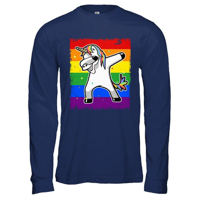 Dabbing Unicorn Lgbt Gay Pride Flag-T-Shirt & Hoodie-Long Sleeve T-Shirt-Navy
