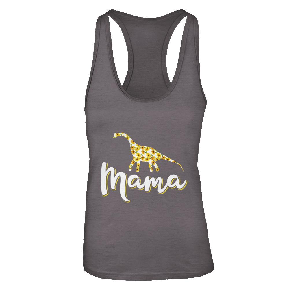 Sunflower Mama Saurus Dinosaur Mothers Day Gift-T-Shirt & Tank Top-Women's Ideal Racerback Tank-Dark Grey